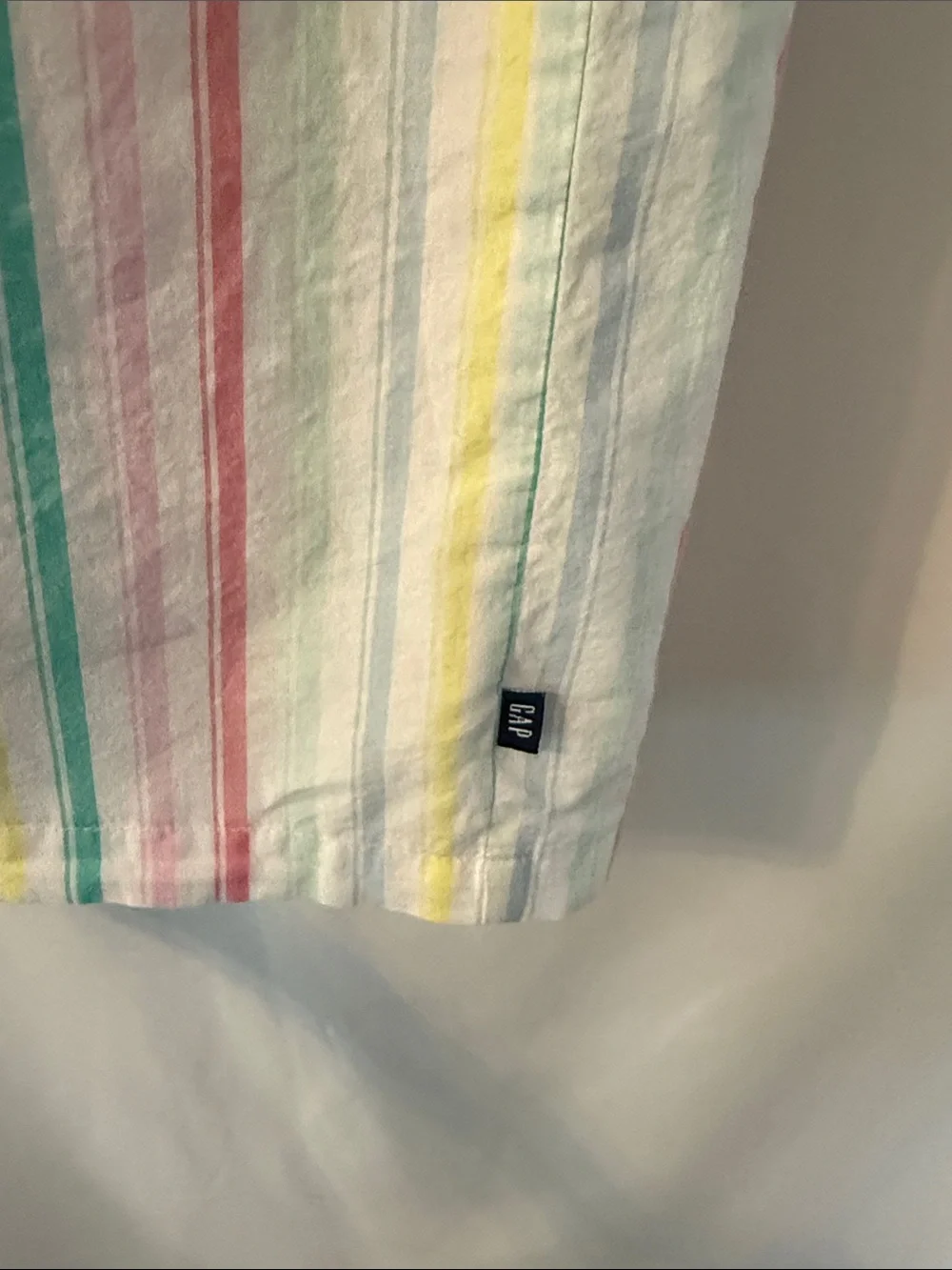 GAP White Girls Dress - Pastel Pink, Yellow, Green & Blue Stripes Size L 10/12